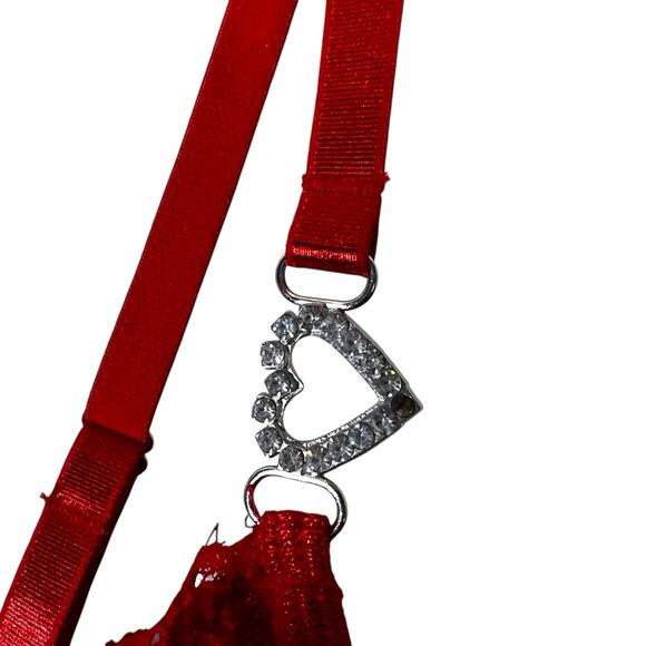 Sexy Lace Bodysuit Womens 2XL Red Sheer Underwire Keyhole Garter Lingerie Heart - Picture 4 of 5